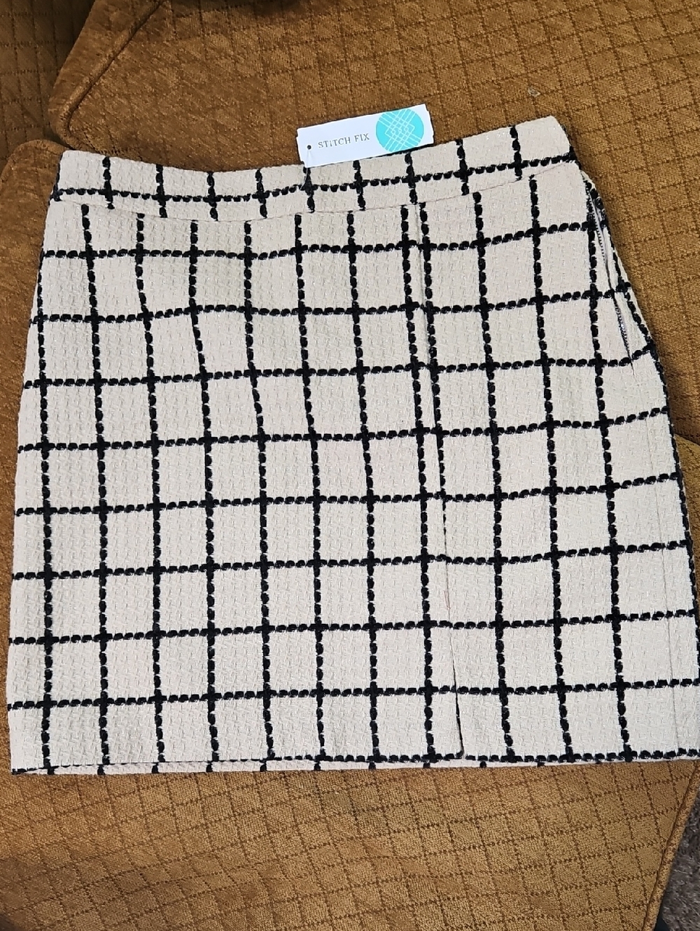 Skies Are Blue BrandyAre Mini Skirt with Taupe Windowpane Grid